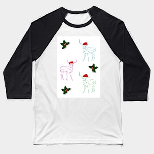 Geometric space reindeer and holly print - Christmas Baseball T-Shirt